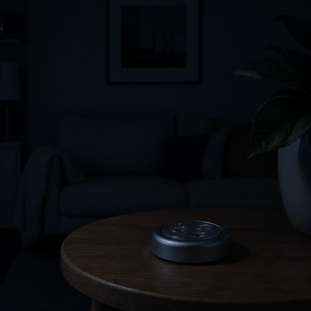Same living room in the dark before turning on the Lumio lamp